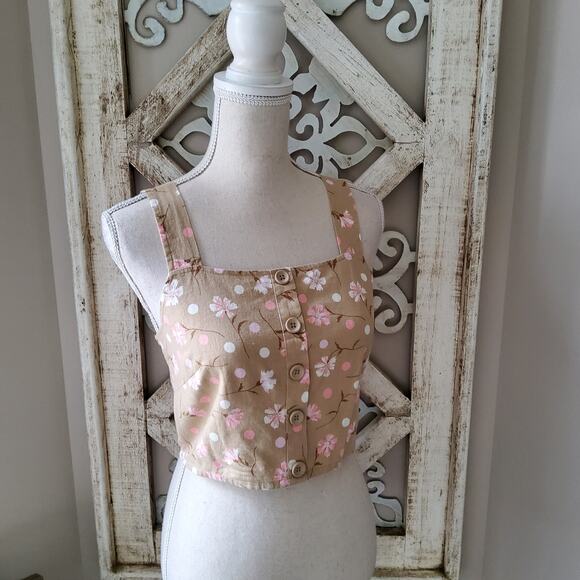 bp Nordstrom Women's Junior Small Button Front Linen Blend Crop Tank Top - Picture 1 of 11